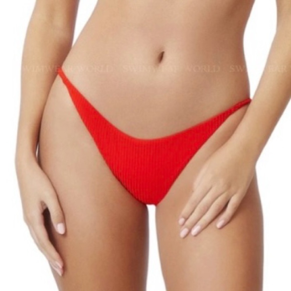 NWT New PQ Swim Athena Ruched Bikini Bottom Full Sz L in Calypso (Red-Orange)
